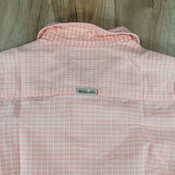🔺️Columbia Peach Plaid Button Front Short Sleeve Shirt Medium - Picture 5 of 12